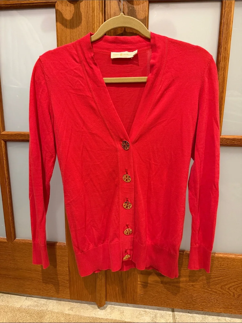 Tory Burch Bright Red V-Neck Button Cardigan